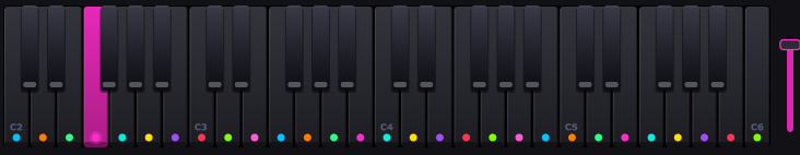 The keyboard in solo mode, every key its own colour