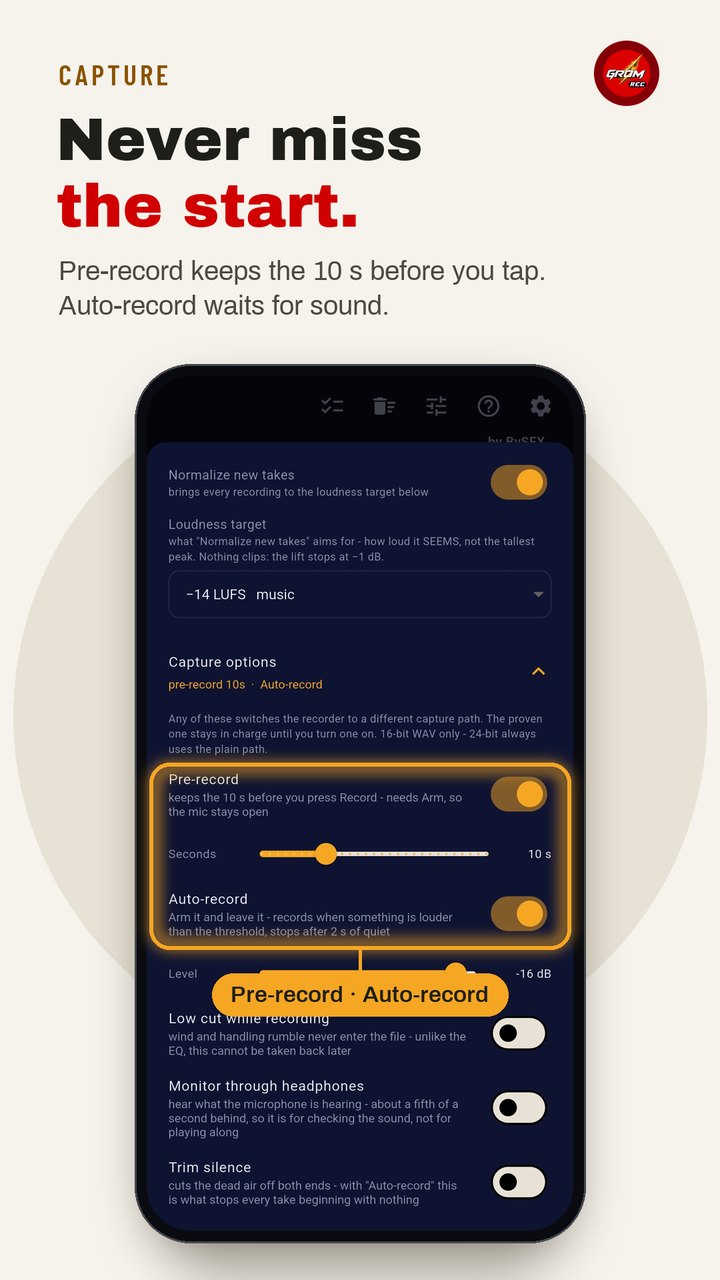 Capture options: pre-record and auto-record