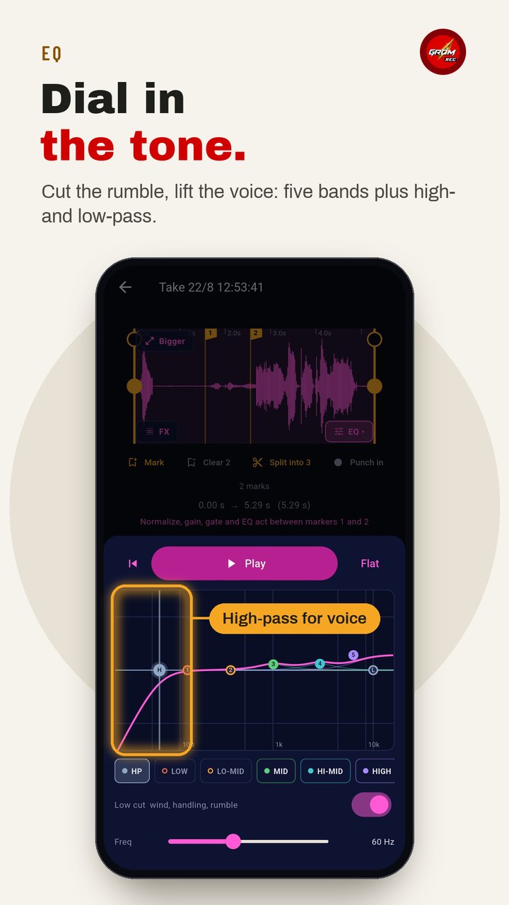 Take editor EQ with the high-pass on, shaped for a voice