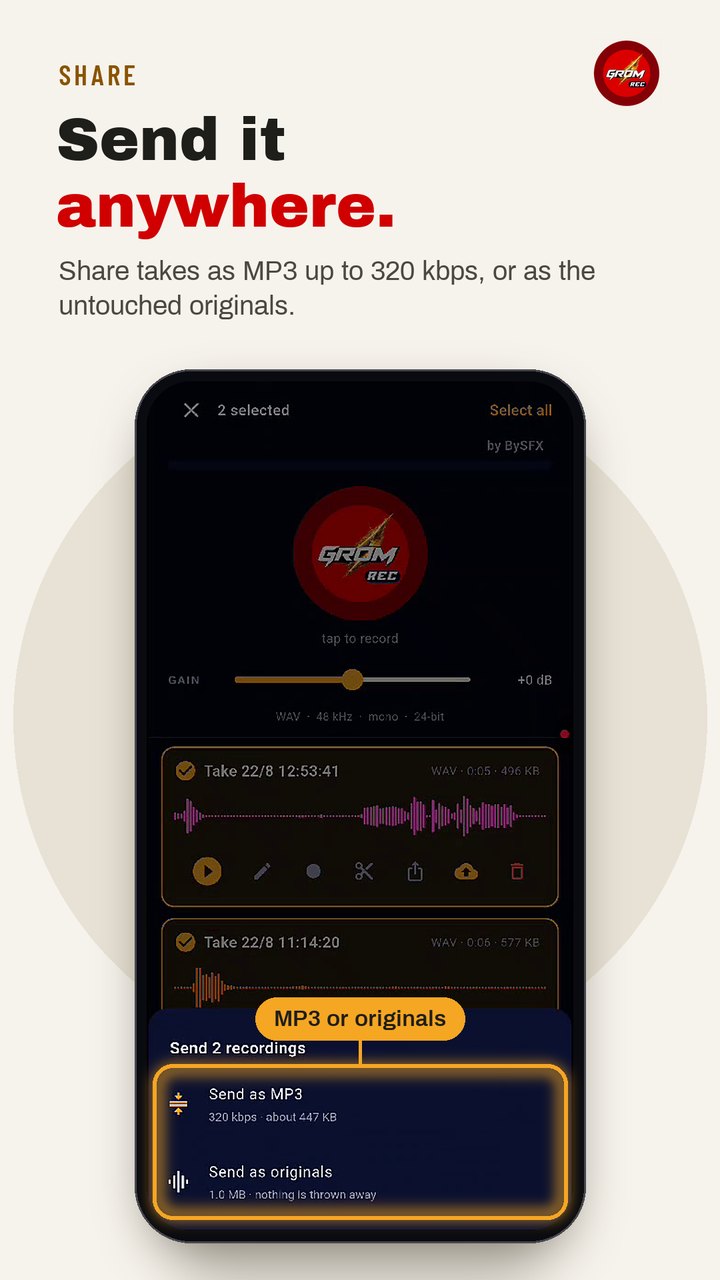 Sending takes as MP3 or originals