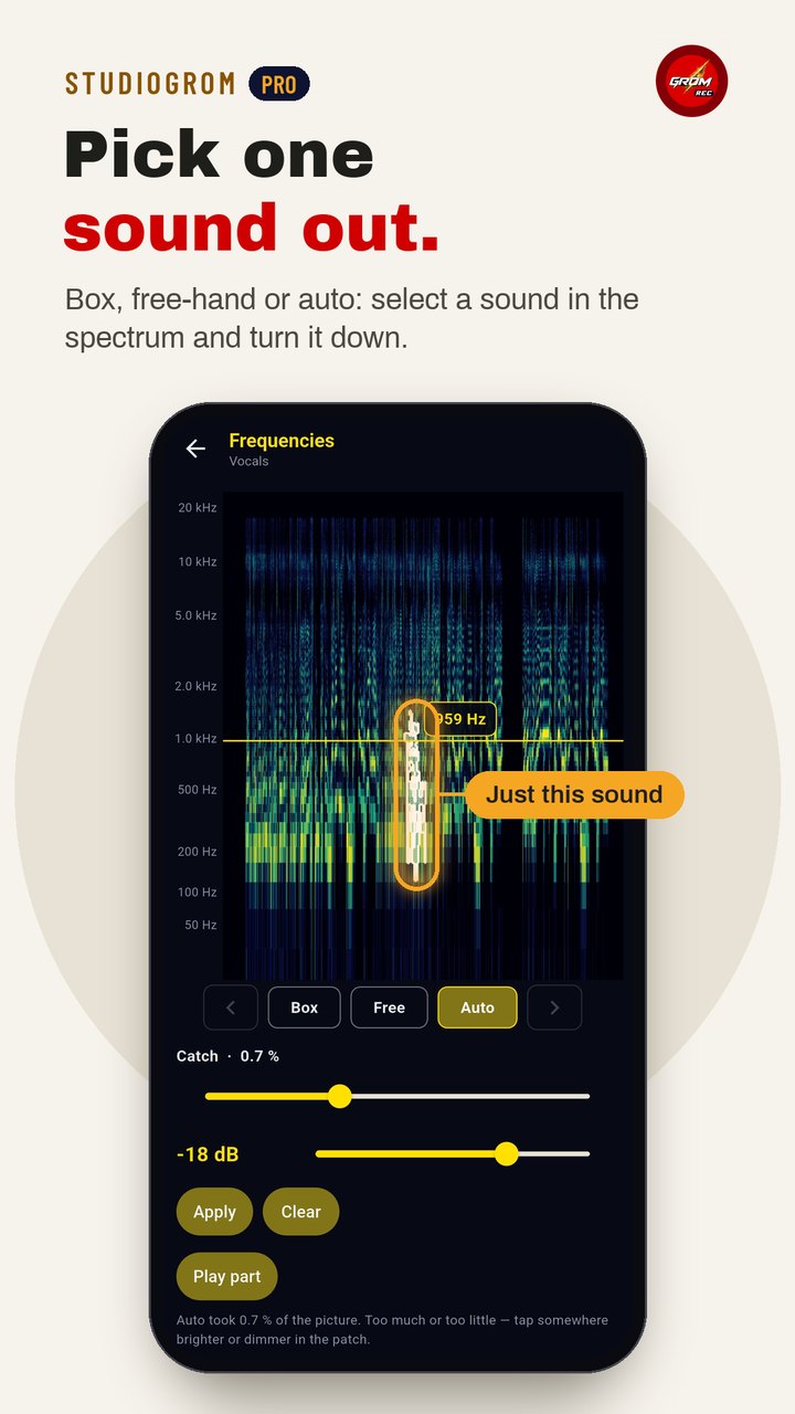 Frequencies: one sound selected in the spectrum