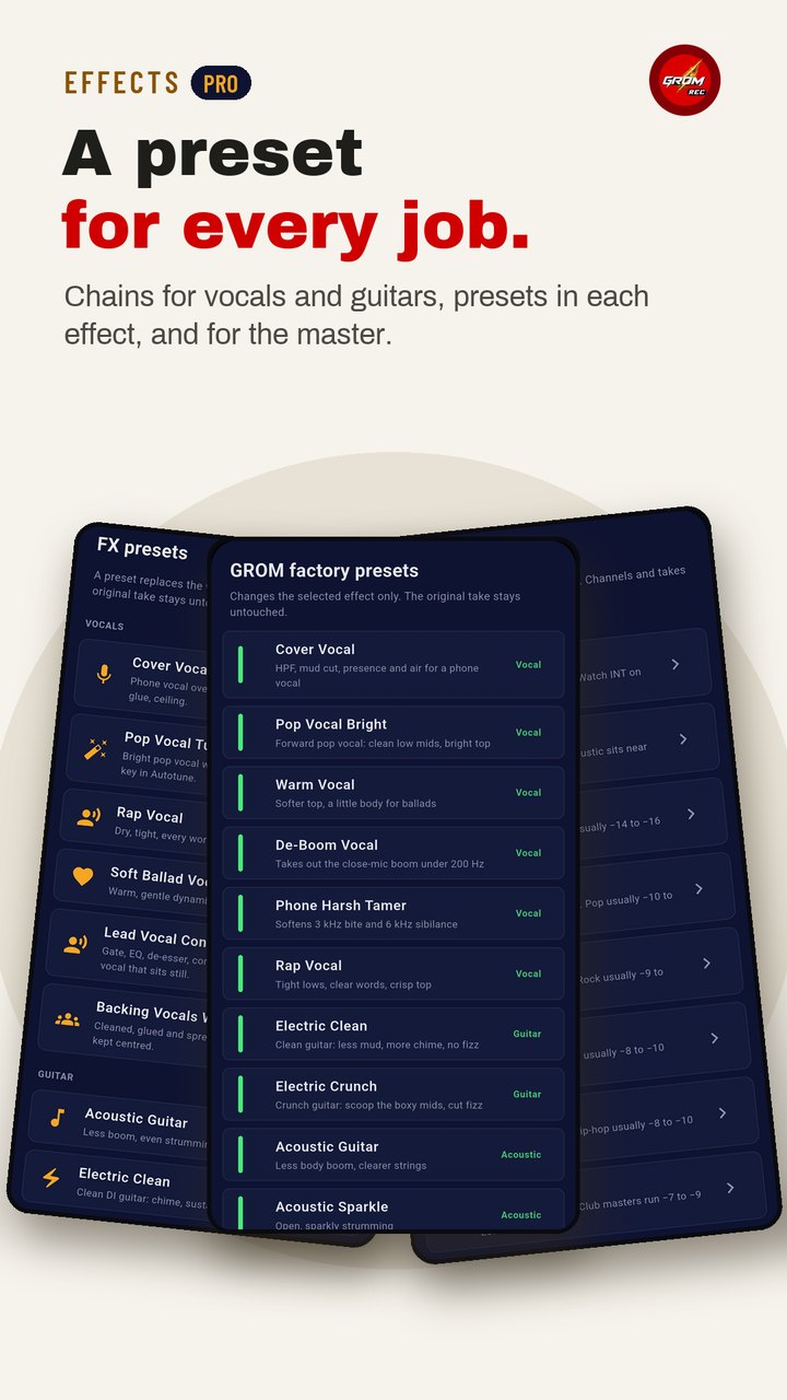 Track chain, EQ and master presets